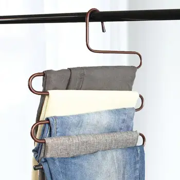 

5-Tie S Shape Clothes Hanger Pants Wardrobe Trousers Anti-slip Storage Rack