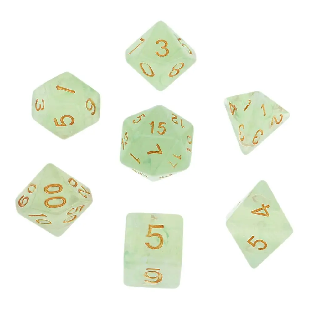 C-Green 7 шт многогранные кости для подземелий и драконов DND Dados RPG MTG настольная игра D20 D12 D10 D8 D6 D4 набор разноцветных кубиков и кубиков - Цвет: C-Green