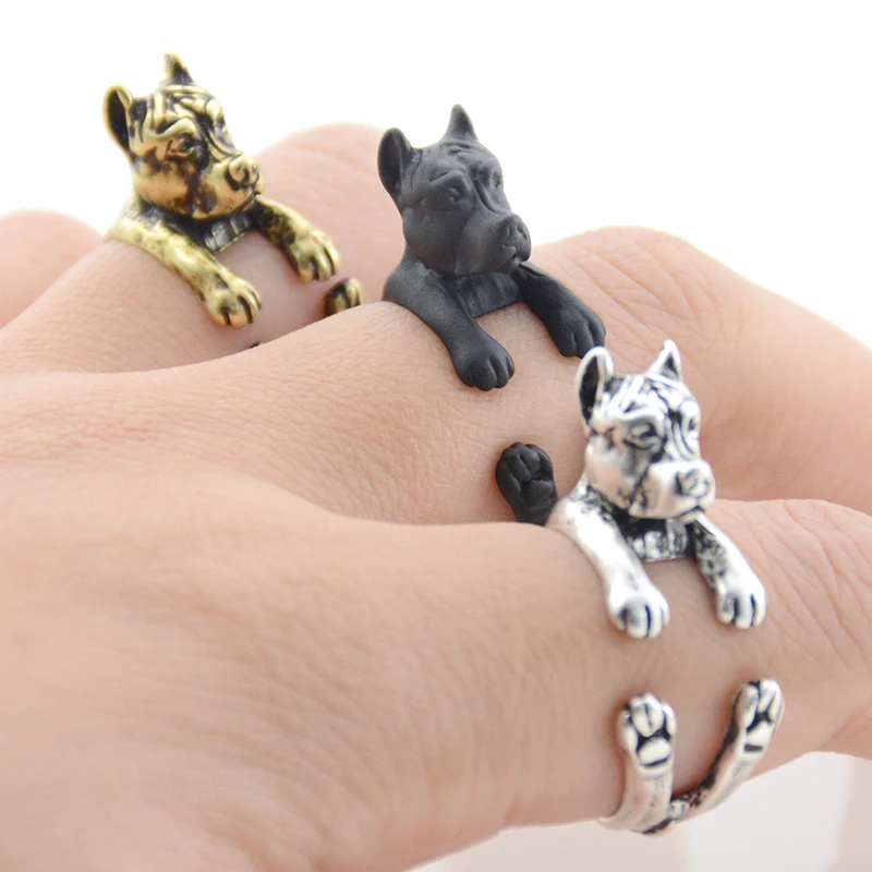 Fei Ye Paws Punk Pit Bull & Staffordshire Bull Terrier Dog Wrap Ring Men Puppy Animal Wedding Couple Rings For Girls Wholesale