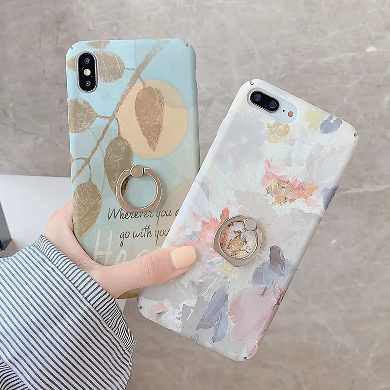 

SoCouple Ring Grip Case For iphone XR Case For iphone 11 Pro Max X Xs max 7 8 6 6s plus Plants Leaf Pattern Phone Holder Case
