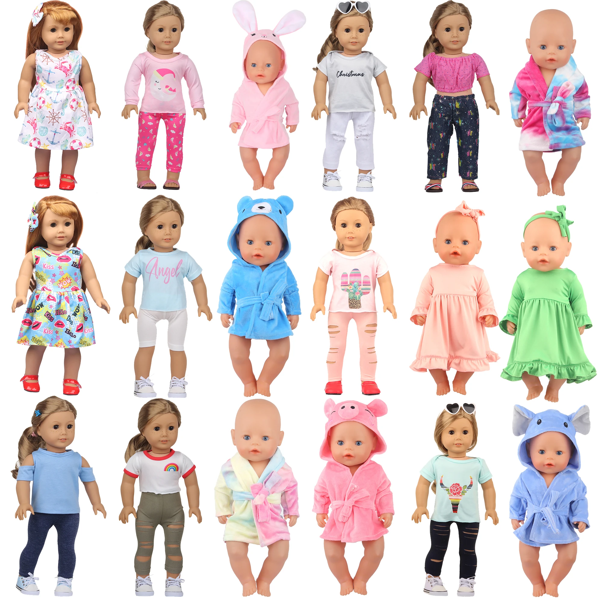 アメリカの女の子のための17 18インチの人形の服セット かわいいドレス プリント 動物のパジャマ スカートアクセサリー 43cm Dolls Accessories Aliexpress