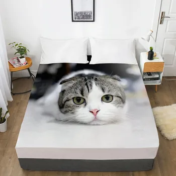 

3D Fitted Sheet Bed Mattress Fitted Cover Custom Design Bed Linens Sheets Bedsheet 198*203cm Animal Dog Cat Printed Bedding