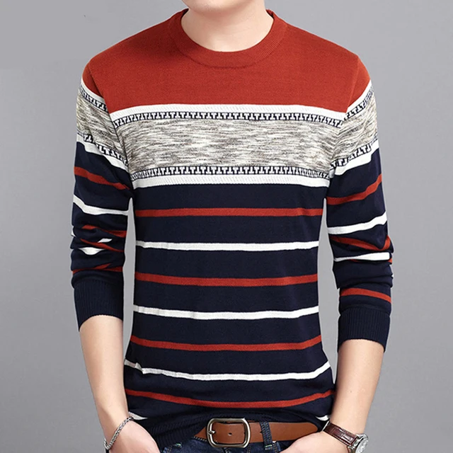 Brand Clothing Mens Sweater 2019 Autumn New Round Collar Pullover Men Knit Shirt Slimfit Fashion Polo Sweater Streetwear MZM050 Orange