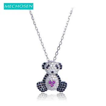 

MECHOSEN Newest Genuine 925 Sterling Silver Pendant Necklace Cute Bear Dazzling Cubic Zirconia Fine Jewelry Gift For Women Party