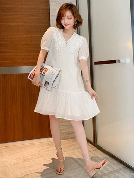 

Trendy Sexy V-neck Beaded Stitching Lace Ruffled Skirt Elegant Dress Women's Fashion Summer New Style