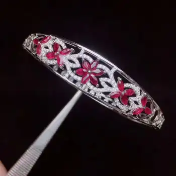 

Natural And Real Ruby bangle Bracelet Solid S925 Sterling Silver For Women Color Gem Fine Jewelry