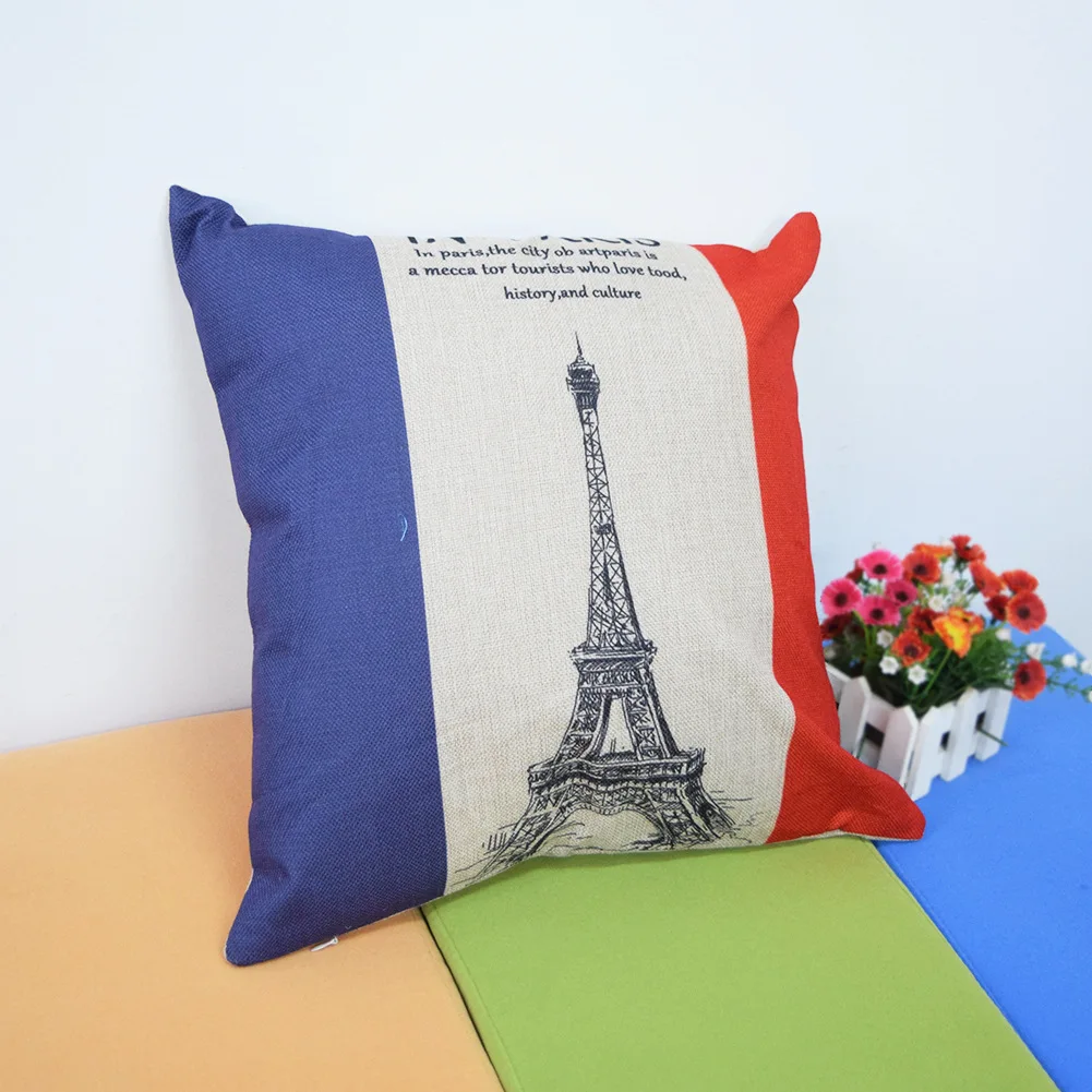 european paris tower square pillow case print cotton pillowcase home decor bedroom cafe office sofa decoration