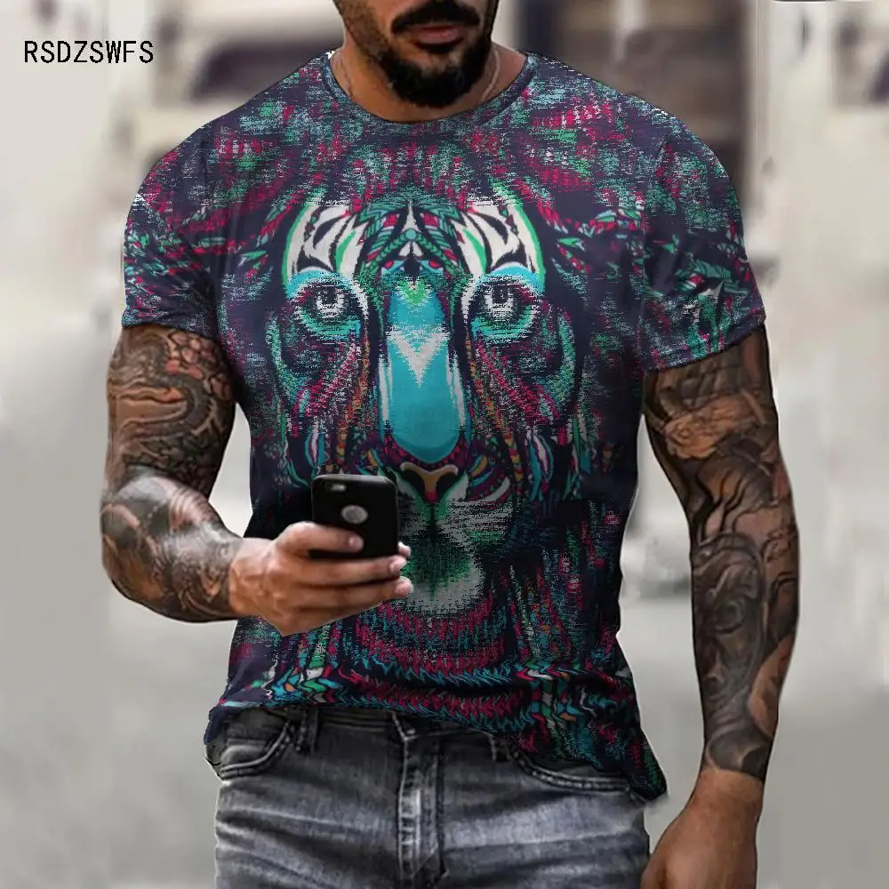 

Fashion Novelty 3d Tiger Head Pattern Men Funny Harajuku T Shirt Summer Street Personality Short Sleeve T-Shirt Boys Tee Tops