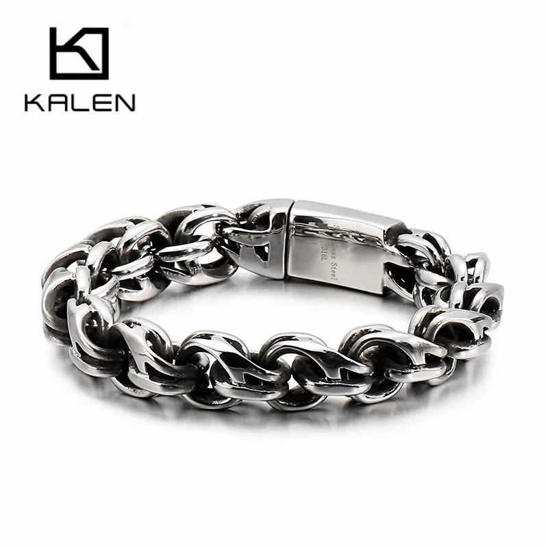 KALEN Punk Twisted Link Chain Bracelet Mens 23cm 9 Inches Stainless Steel Boho Hand Armband Biker Hip Hop Jewelry 2019 | Украшения и