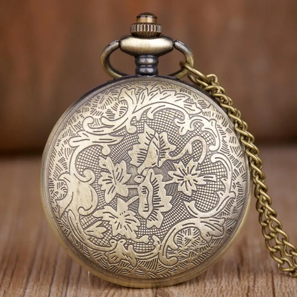 New Vintage Pocket Watches Bronze Hollow Design Quartz Pocket Watches Necklace Chain Pendant for Mens Womens Gifts Clock