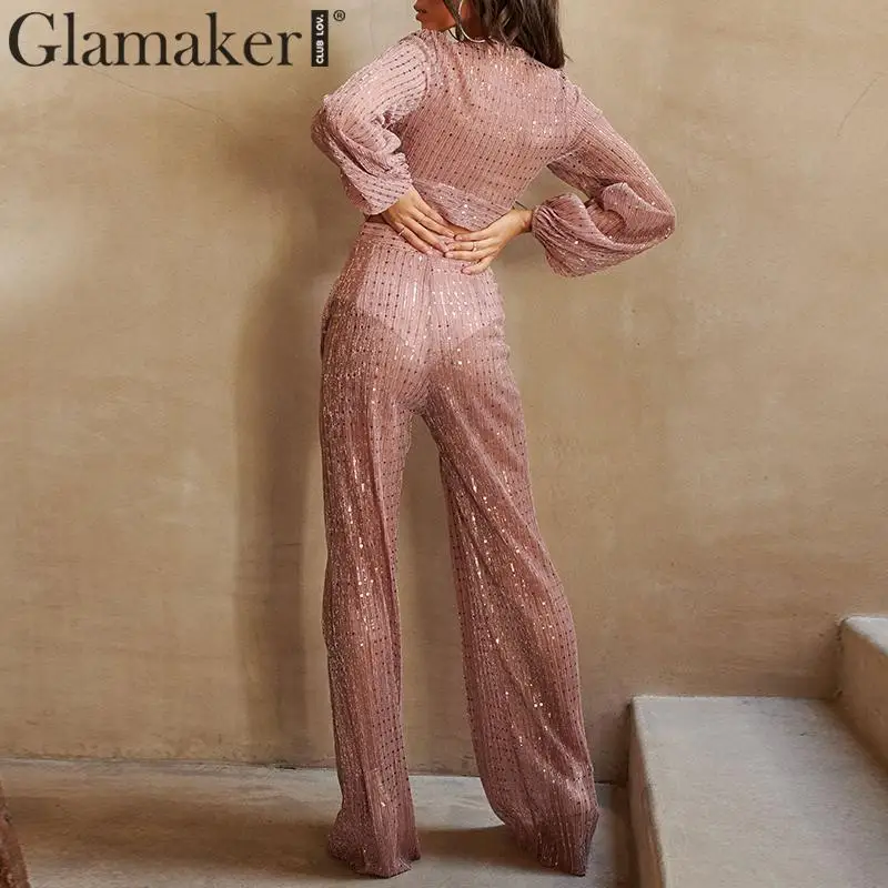 Glamaker женский комбинезон 3 шт. с блестками сексуальный широкие ноги для вечеринок