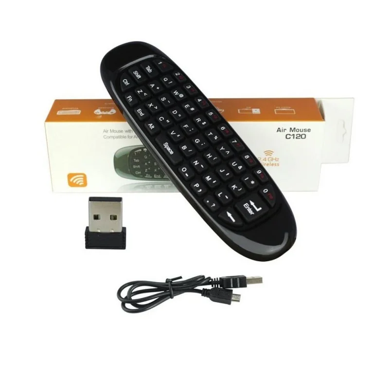 Беспроводная ТВ-приставка C120 Fly Air mouse, клавиатура 2,4G, 6 осей, гироскоп, перезаряжаемый пульт дистанционного управления для Android Linux, Windows Mac