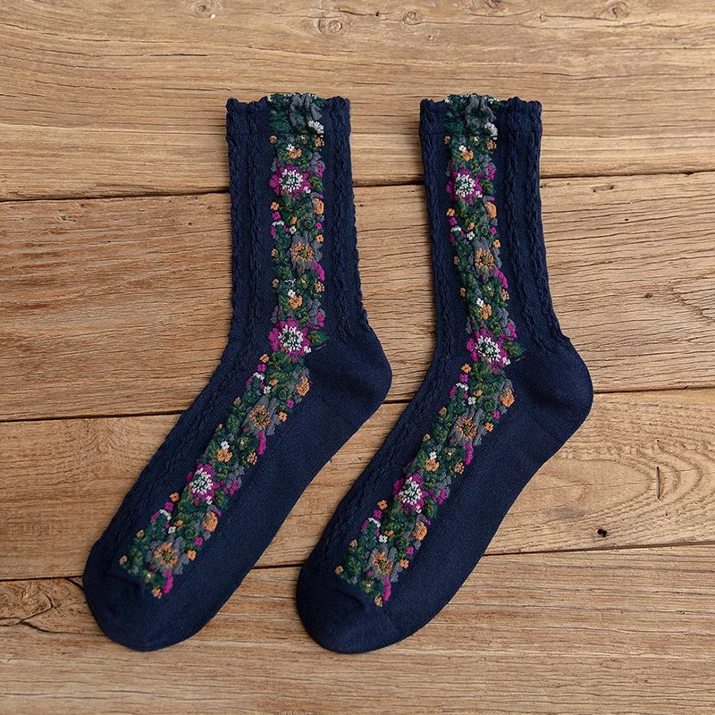 Новое поступление, Осенние винтажные Жаккардовые Женские носки с цветочным принтом, Ретро стиль, модные зимние теплые рождественские подарки для девочек - Цвет: 4