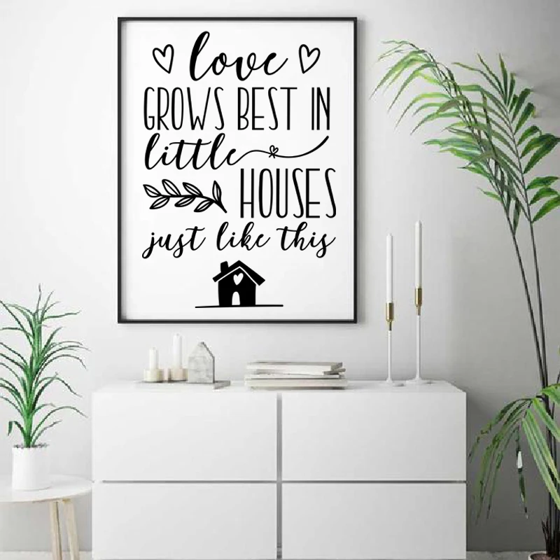 Семейная Цитата Love Home Sign печатает черно-белый минималистичный плакат настенная