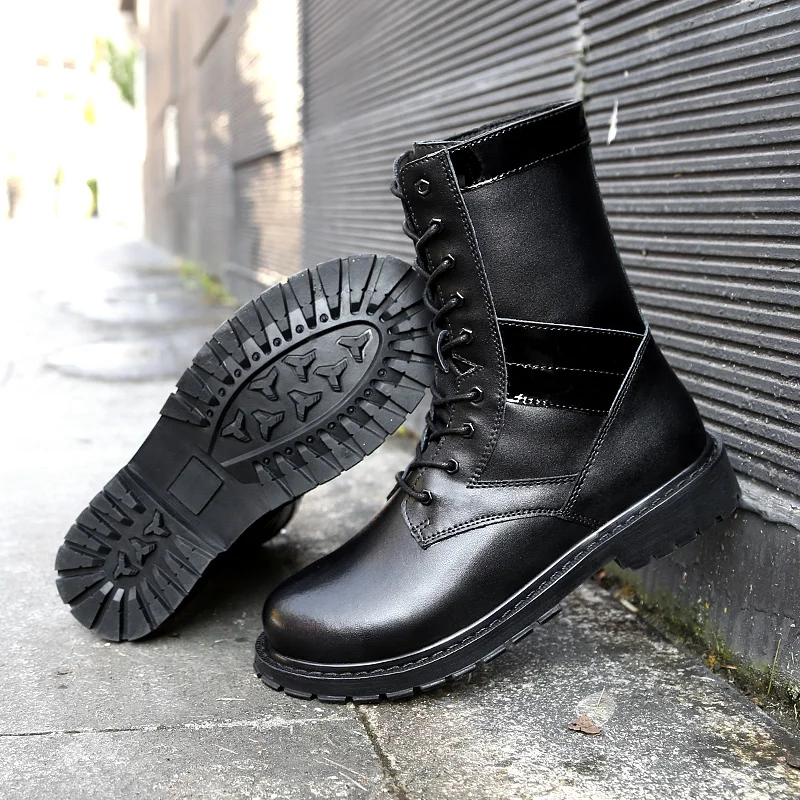 

Winter Men Motorcycle Boots Fashion Mens PU Leather Black High top Casual Boot Man Large size anti-smashing boots *Z8686