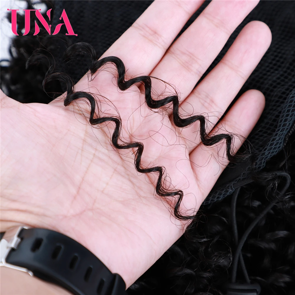 UNA 18" Brazilian Human Hair Drawstring Ponytail Afro Kinky Curly Hairpiece With Two Plastic Combs Natural Black Hair Extensio