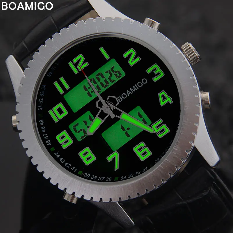 BOAMIGO2020 New Men Watch Dual Time Zone Military Digital Analog Quartz Chronograph Sports Watch Waterproof Leather LED Watch amplifier hd spdif coaxial stereo aux 3 5mm to 6rca ac3 audio digital to analog dac converter decoder amplifier audio decoder