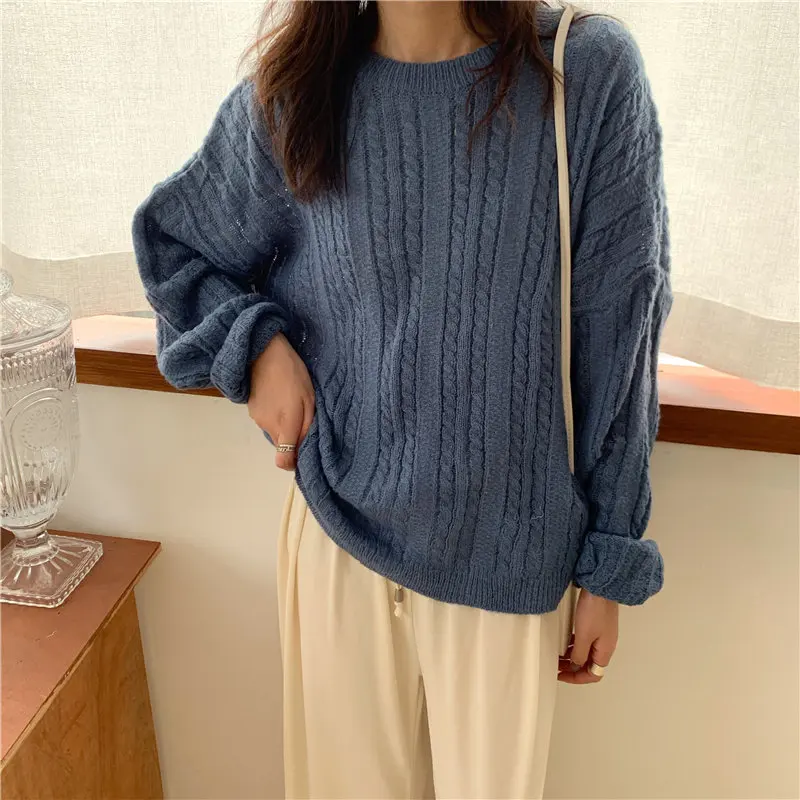 HziriP Thin Women All Match Casual Lazy Style Loose Full-Sleeved High Street Cute Pullovers Feminine Solid Knitted Sweaters | Женская