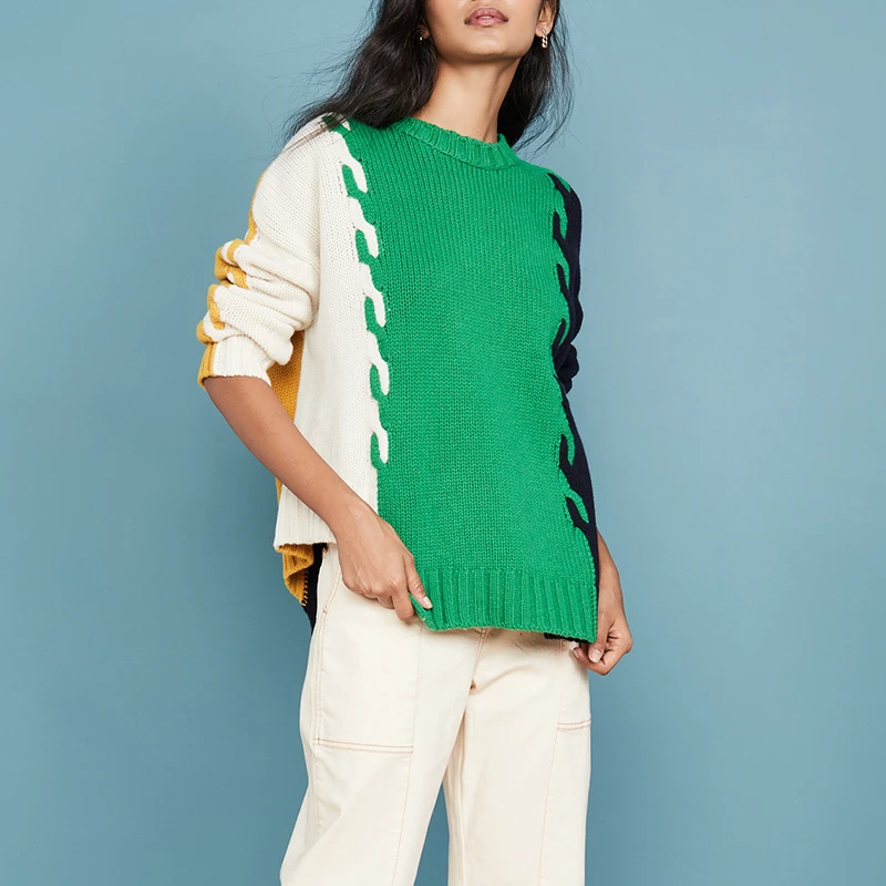 2019 хит цветной женский свитер с круглым вырезом и длинными рукавами