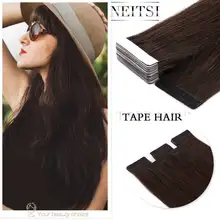 Neitsi, прямые, кожные уток, клейкие волосы, не Реми, на ленте, человеческие волосы для наращивания, 1" 20" 2", двухсторонняя лента