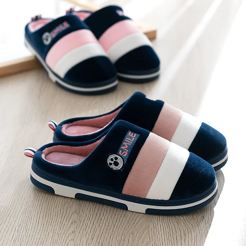 2019 Winter Women Furry Flat Slipper Warm Plush Soft Striped Slip On Fashion Classic Home Shoes Female Mixed Color Comfort |