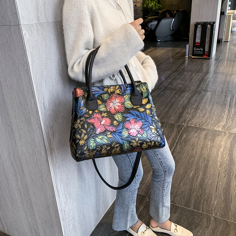 Gykaeo богемный стиль вышивка цветочные сумки-шопперы для женщин зимняя уличная мода сумка через плечо женская кожаная сумка-мессенджер