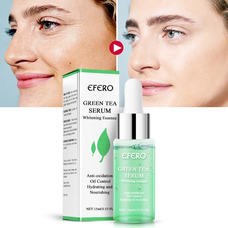 

EFERO 15ml Collagen Peptides Face Serum Natural Green Tea Facial Essence Anti Acne Pore for Face Firming Lifting Whitening TSLM1
