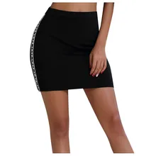 Черные Соблазнительные мини-юбки женский Принт с английскими буквами jupe femme Ribbon Slim spodnica профессиональная юбка мини-юбка faldas# C9