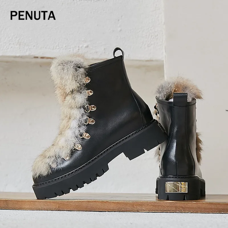 Г., PENUTA ботинки женская зимняя обувь из натуральной кожи ботильоны для женщин на кроличьем меху в европейском стиле, PD9110