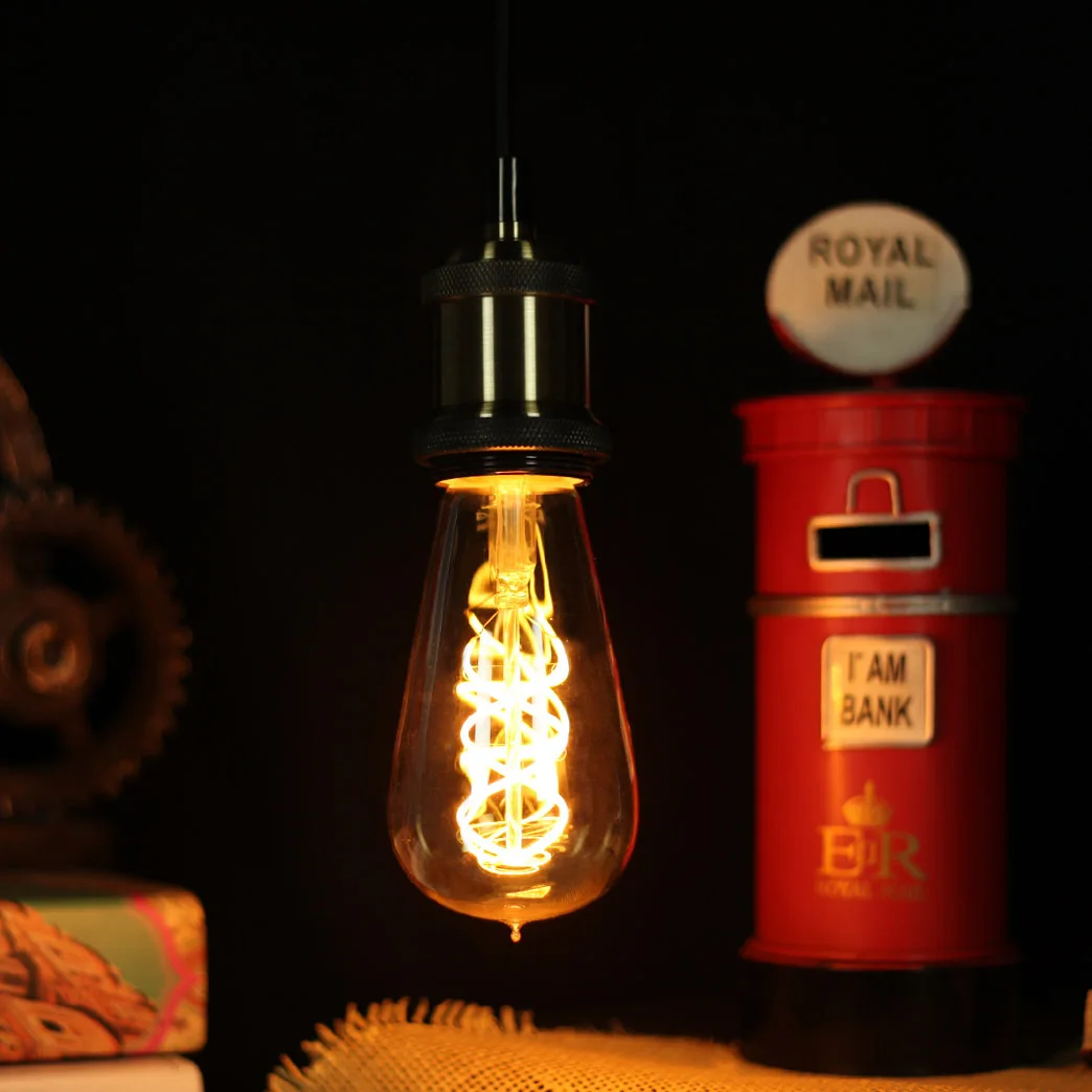 

Japan 100V 4W Edison Bulb ST64 Tip Pulling Double Helix LED Flexible Filament Warm Light Decorative Lights