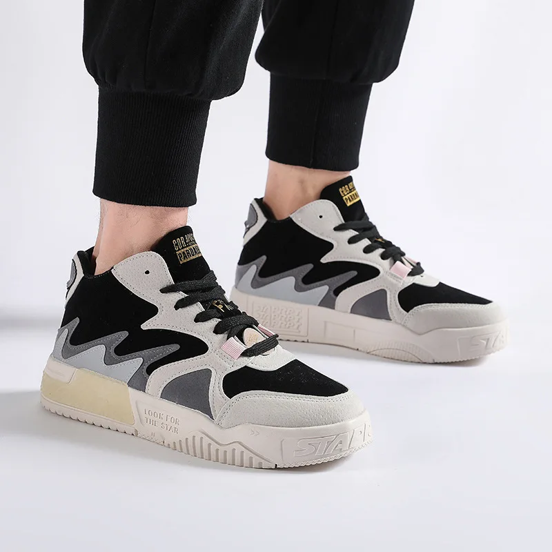 High-top Shallow Mouth Old Shoes Men's Shoes 2021 New Color Matching Wild Spring and Autumn Trend Couple Casual Sports Shoes