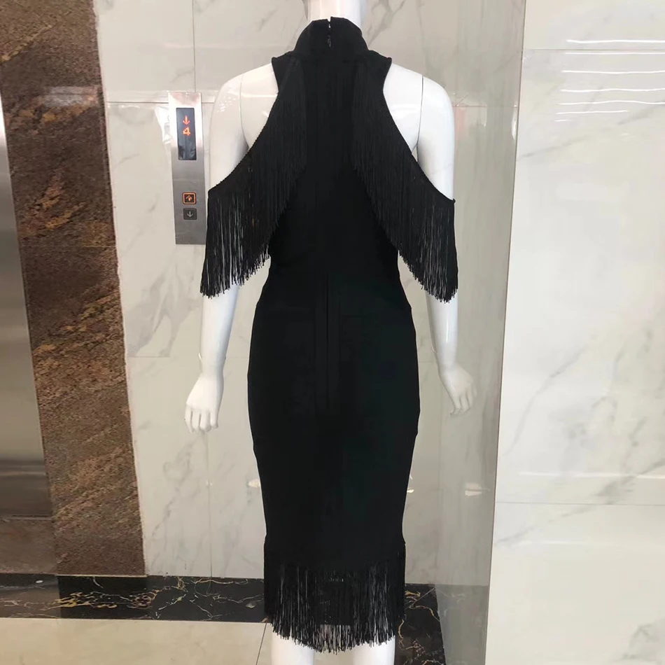 Amily. c, новое летнее женское Бандажное платье с бахромой, Vestidos, сексуальное, без рукавов, без бретелек, бодикон, Клубное, миди, вечерние платья знаменитостей