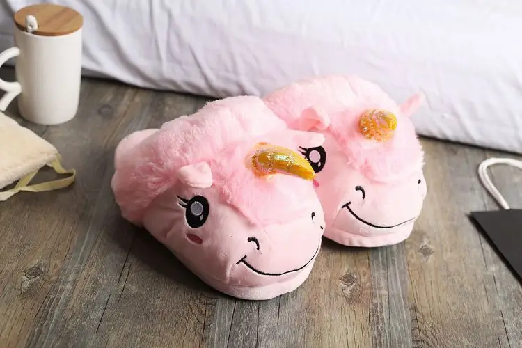 winter Unicorn Slippers Women Plush Home Shoes Soft Cute Warm Cotton Foot Warmer Size Unisex Kids Novelty Indoor Slippers - Color: as the picture shows