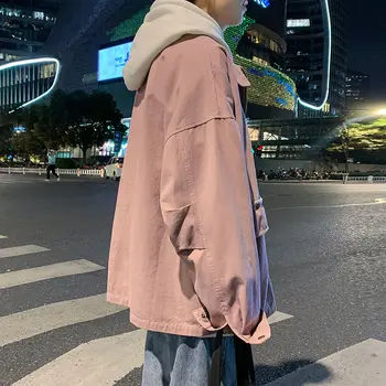 

2020 Men's Korean Style Loose Casual Streetwear Bomber Jacket Handsome Coats Black/pink/green Outerwear Fashion Windbreaker M-XL