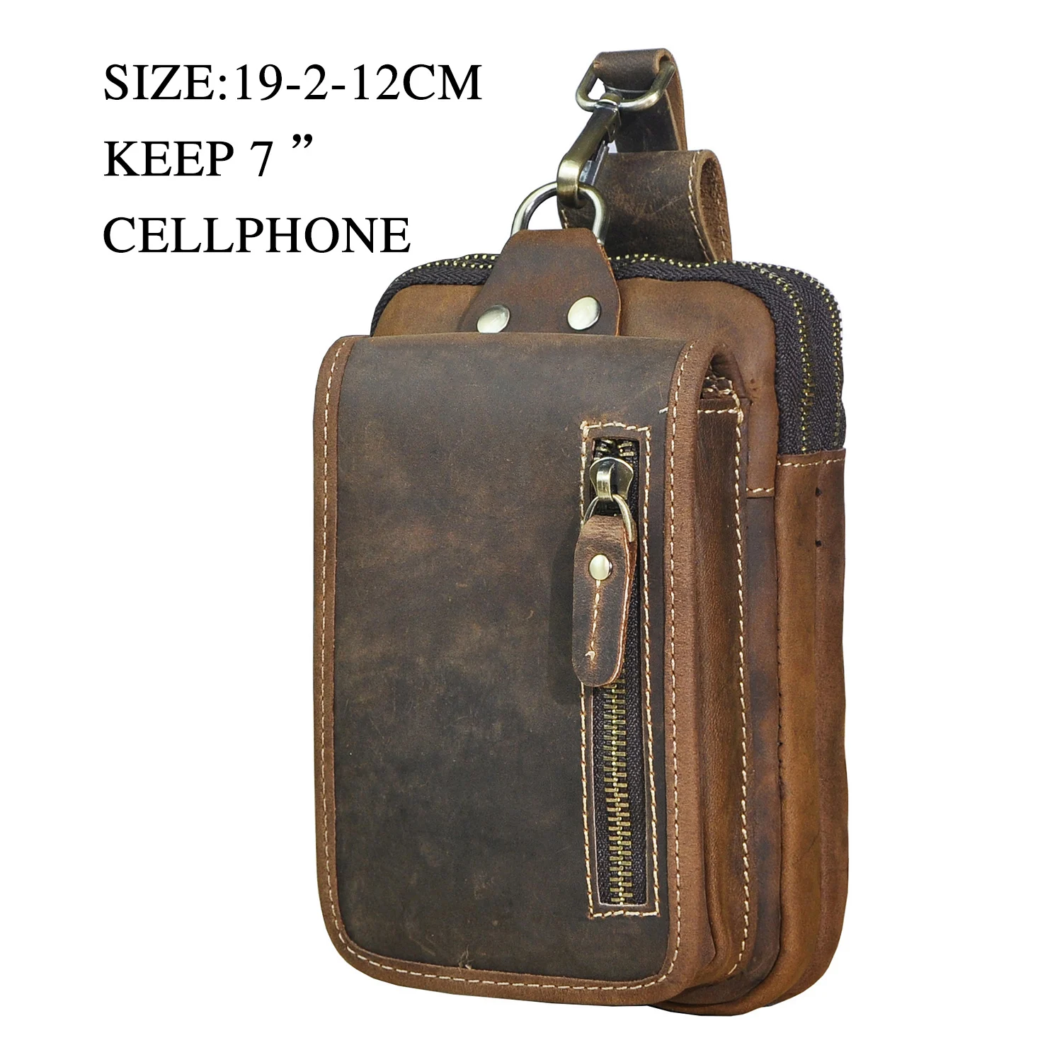 

Luxury Thick Crazy Horse Leather men Vintage Travel Belt Fanny Waist Bag Pack Design Bum Hip Bag 6.5" Phone Case Pouch Male 1609