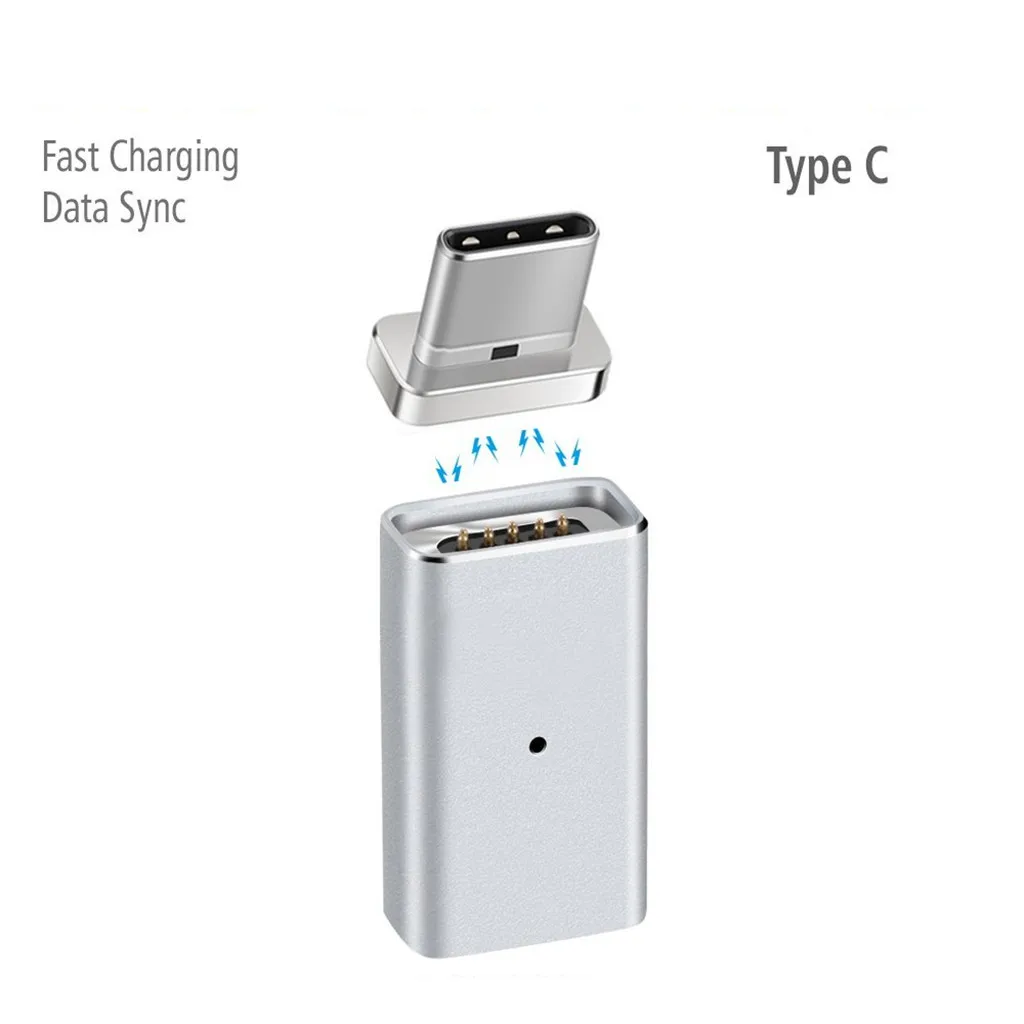 3 Pcs Aluminum Alloy USB Type C Male Cord Magnetic Tip Charger Adapter Connector for Android Phones and Tablet Silver
