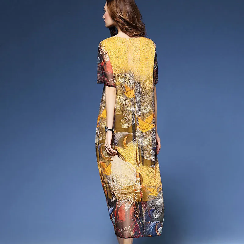 В 2017 году Национальная женская одежда Свободное длинное шелковое платье с