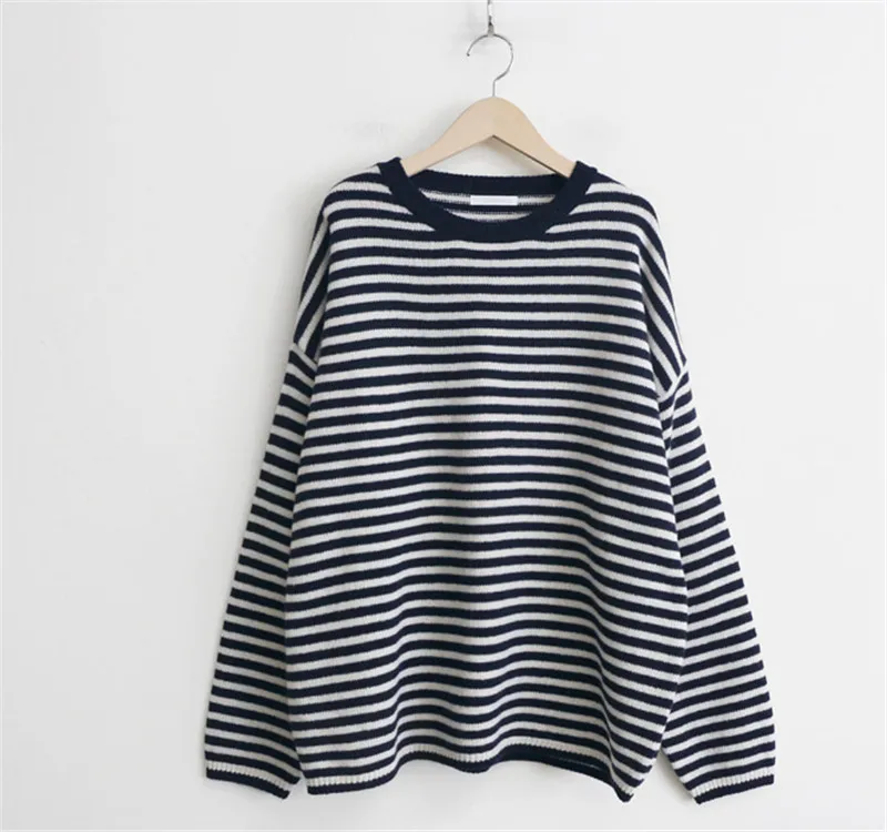 RUGOD korean chic new autumn sweater pullovers women o neck stripe pattern loose knitted sweater fashion female casual warm top