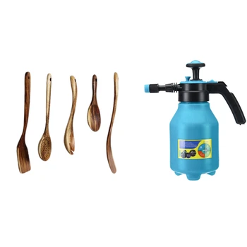 

6 PCS Wooden Kitchen Utensil Set with Sprayer Pressure Watering Watering Can Watering Watering Can 2L(Blue)