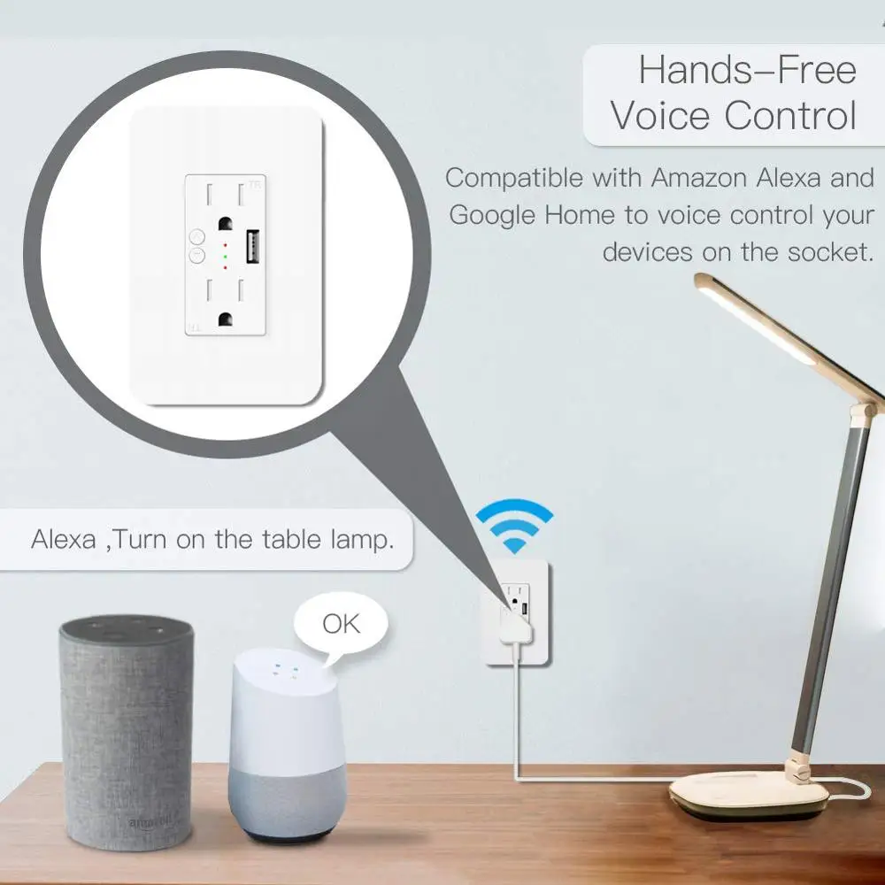 Tuya Wi-Fi розетка 15A US Настенный умный разъем для usb-порта розетка для умного дома Alexa Google home Голосовое управление