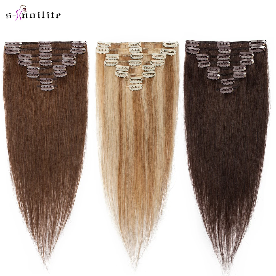 S-noilite 16 -22 65g-75g 8 unids/set pelo recto humano Clip extensiones de cola negro Natural rubio miel Ombre cabello no Remy Clip
