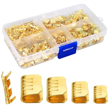 

500 Pcs U Shape Copper Ring Terminals Crimp Kit - Non-Insulated Assortment Cable Wire Spade Electric Butt Connector Kit