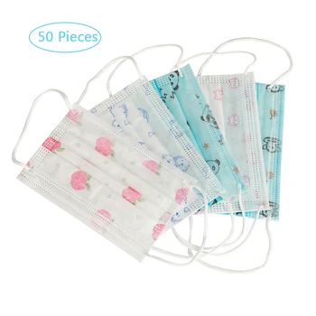 

50pcs Children Mouth Masks Anti Dust Cartoon Disposable Mouth Mask Breathable Kids Disposable Windproof Mouth-muffle Face Mask