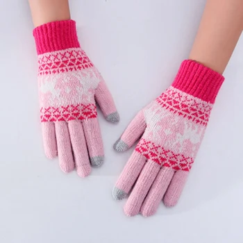 

Winter Women Knitted Gloves Christmas Deer Fashion Full Finger Mittens Female Soft Christmas Pattern Touch Screen Knit Gloves