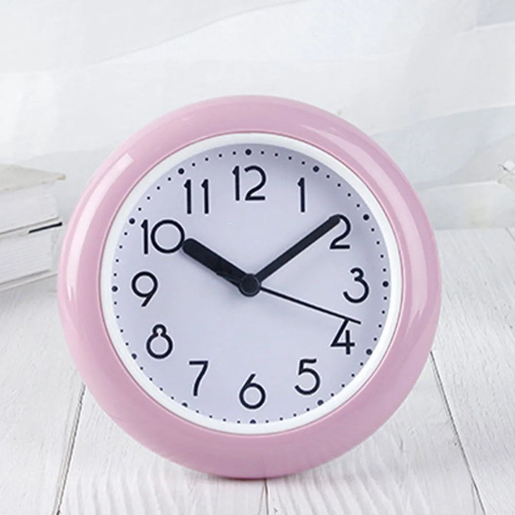 Кварцевые компактные ПВХ портативные настольные часы водонепроницаемые прочные практичные настольные часы Круглый Декор для дома спальни кухни ванной комнаты - Цвет: Розовый