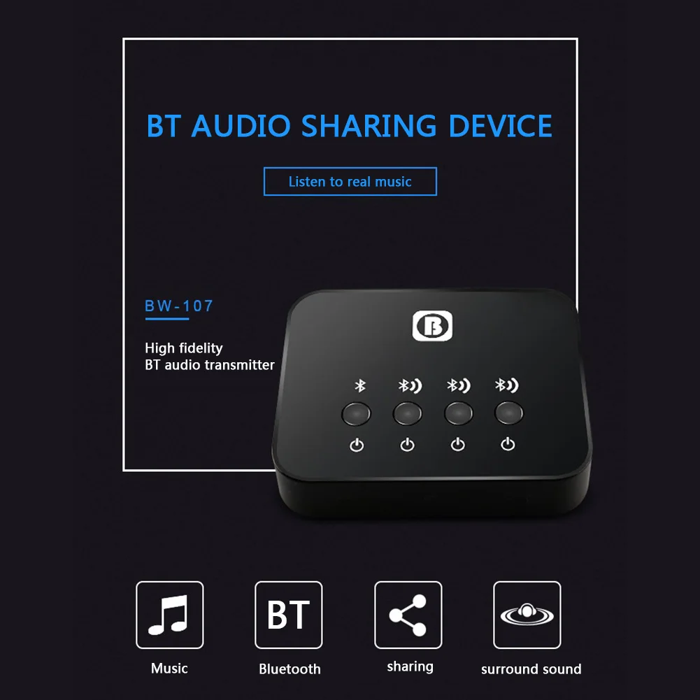 BW107 Portable Bluetooth 4 0 Audio Transmitter Splitter for PC Headphone TV Hi Fi Wireless Music Receiver Sharing Adapter