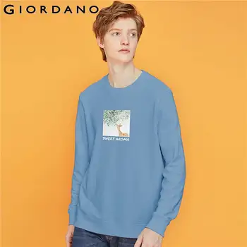

Giordano Men Sweatshirts Printed Crewneck Sweatshirt Ribbed Cuffs And Hem Casual Moletom Masculino 91099710