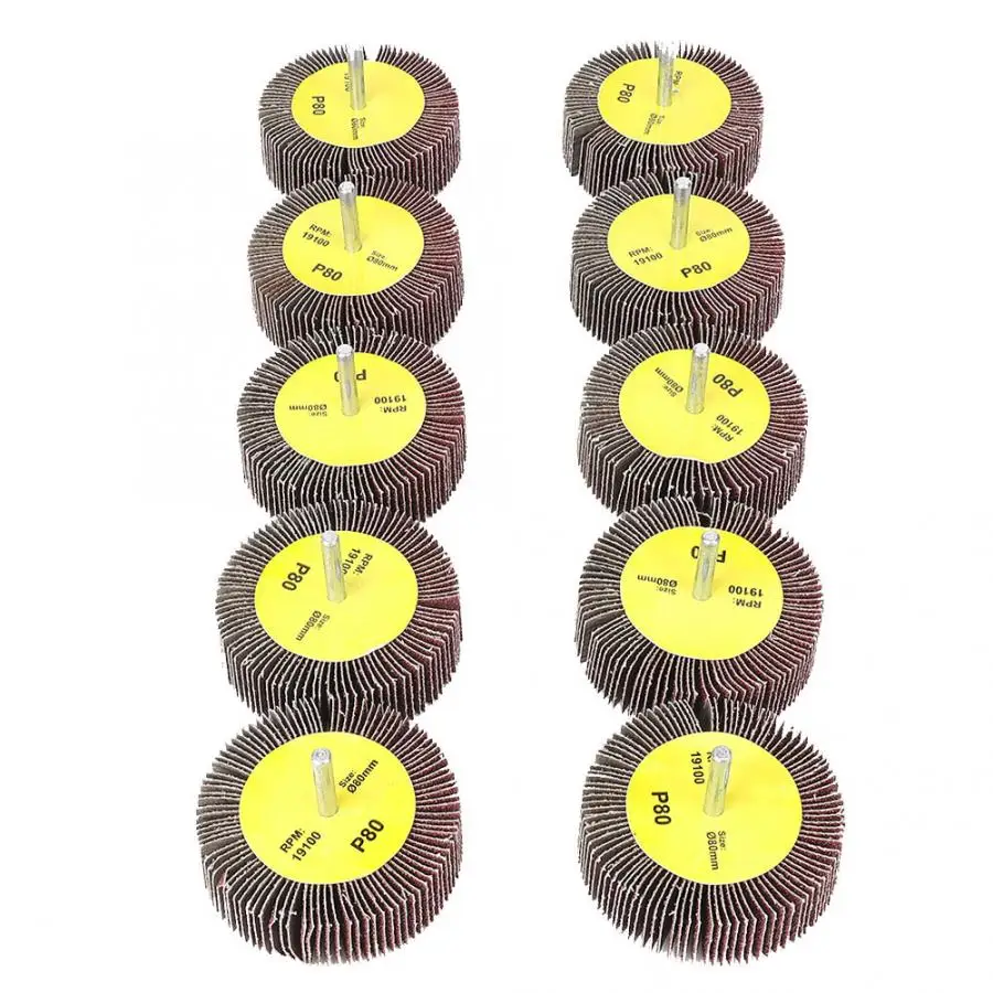 10pcs 80x25mm Grinding Polishing Sandpaper Flap Wheel with 6mm Shank Mandrel