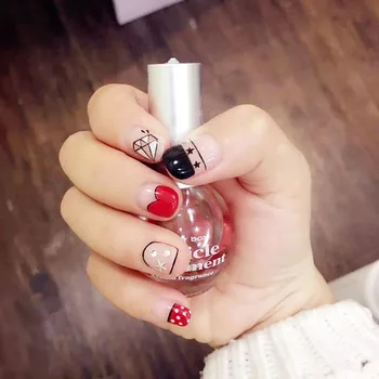 

New Cute Pre Design Artificial short Nail Patches Jump Color Detachable Short Round Full Cover False Nails with Glue press on
