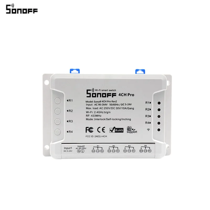 Itead Sonoff 4CH Pro R2 433 МГц 4 канала RF беспроводной пульт дистанционного управления Wifi умный переключатель инчинг интерлок реле Alexa Google Home - Комплект: 1 pcs